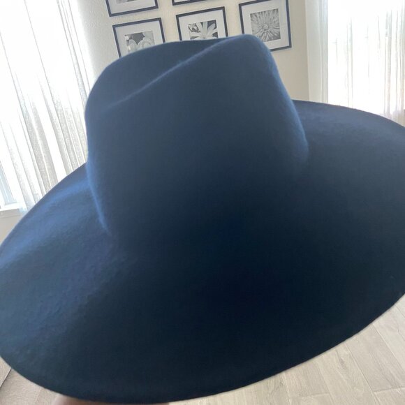 Chic Navy-Blue Wide Brim Fedora Hat- One Size Fits Most, Women's Wool Fedora Hat - Picture 8 of 15